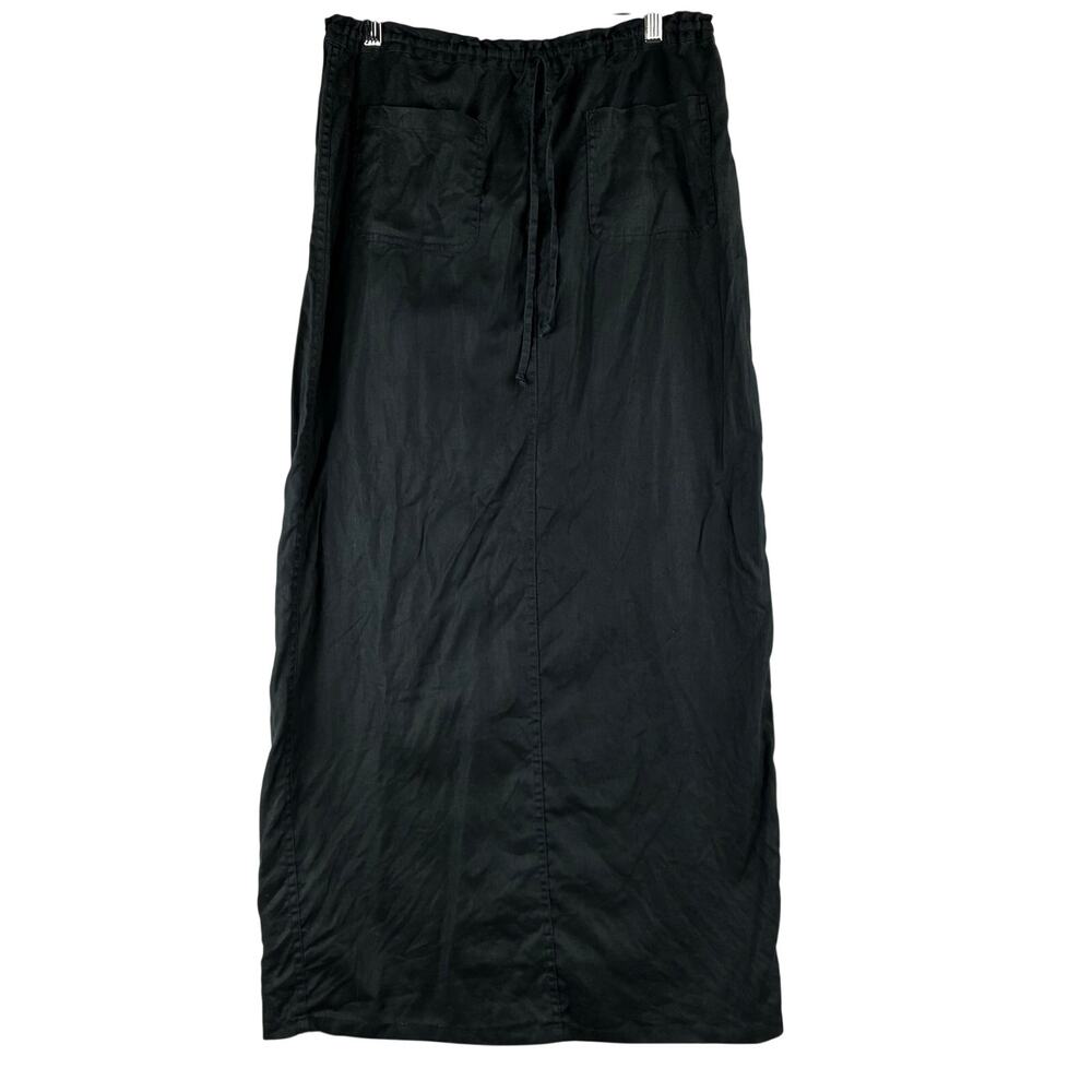 Eddie Bauer Maxi Skirt Women's 8 Tall Black 100% Linen Drawstring Pockets Long